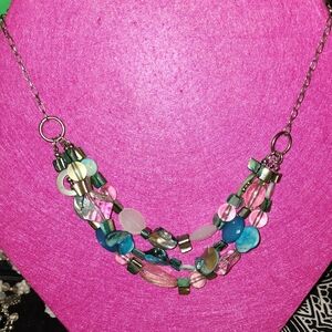 Fashion Jewelry Blue and Pink Beaded Necklace